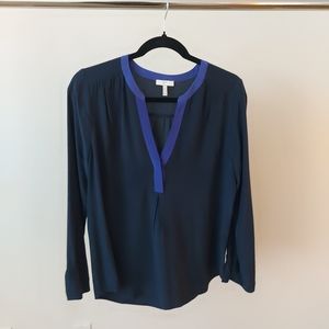 JOIE Addie B 100% Silk Navy Contrast 3/4 Blouse
